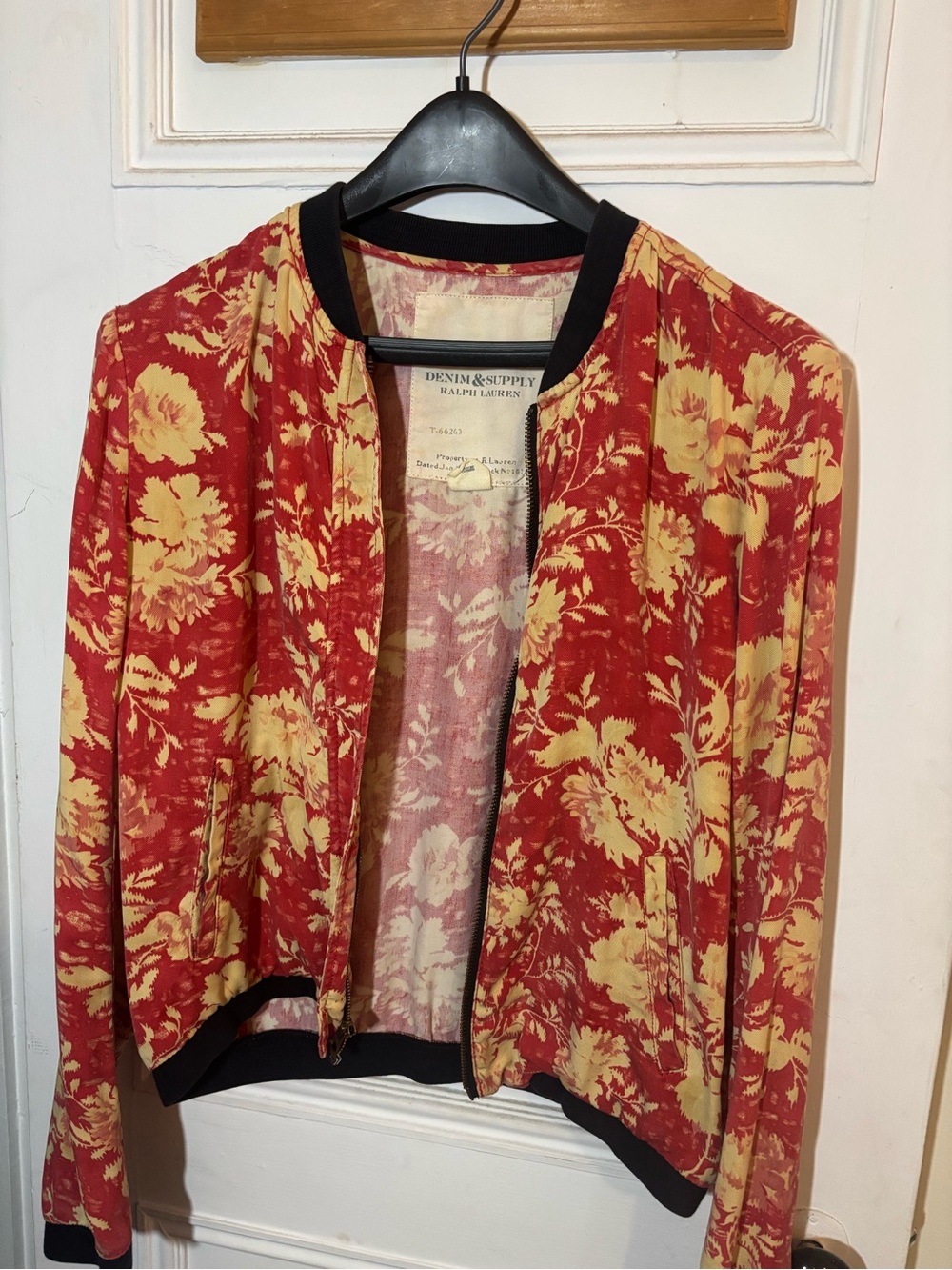 Denim & Supply Ralph Lauren Red and Yellow Floral Bomber Jacket